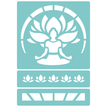 Reusable Stencil - Professional Quality - Buddha Lotus Aura - Made in the UK - Low Adhesive -  Blue Vinyl Material for Cardmaking, Canvas, Paper, Interior Decor, Layering