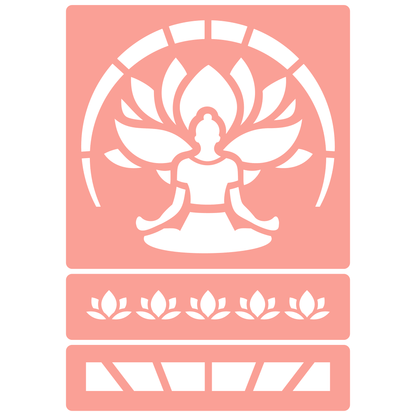 Reusable Stencil - Professional Quality - Buddha Lotus Aura - Made in the UK - High Adhesive -  Pink Vinyl Material for Glass, Mirrors, Bottles, Tiles, Wood