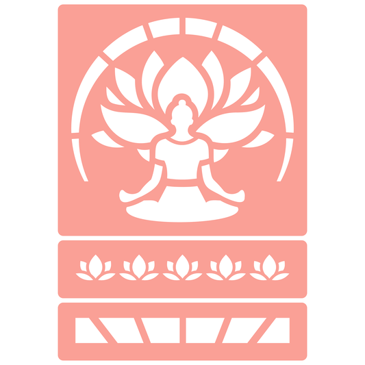 Reusable Stencil - Professional Quality - Buddha Lotus Aura - Made in the UK - High Adhesive -  Pink Vinyl Material for Glass, Mirrors, Bottles, Tiles, Wood