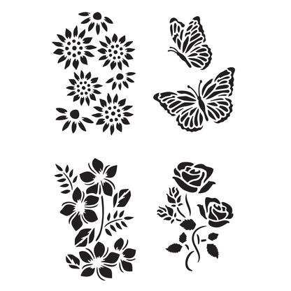 Reusable Stencil - Professional Quality - Butterflies & Flowers #2 - Made in the UK - Low Adhesive -  Blue Vinyl Material for Cardmaking, Canvas, Paper, Interior Decor, Layering