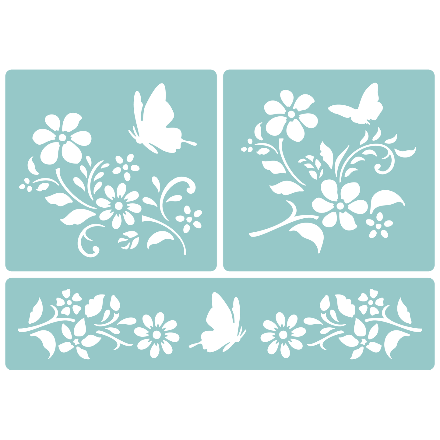 Reusable Stencil - Professional Quality - Butterflies & Flowers - Made in the UK - Low Adhesive -  Blue Vinyl Material for Cardmaking, Canvas, Paper, Interior Decor, Layering