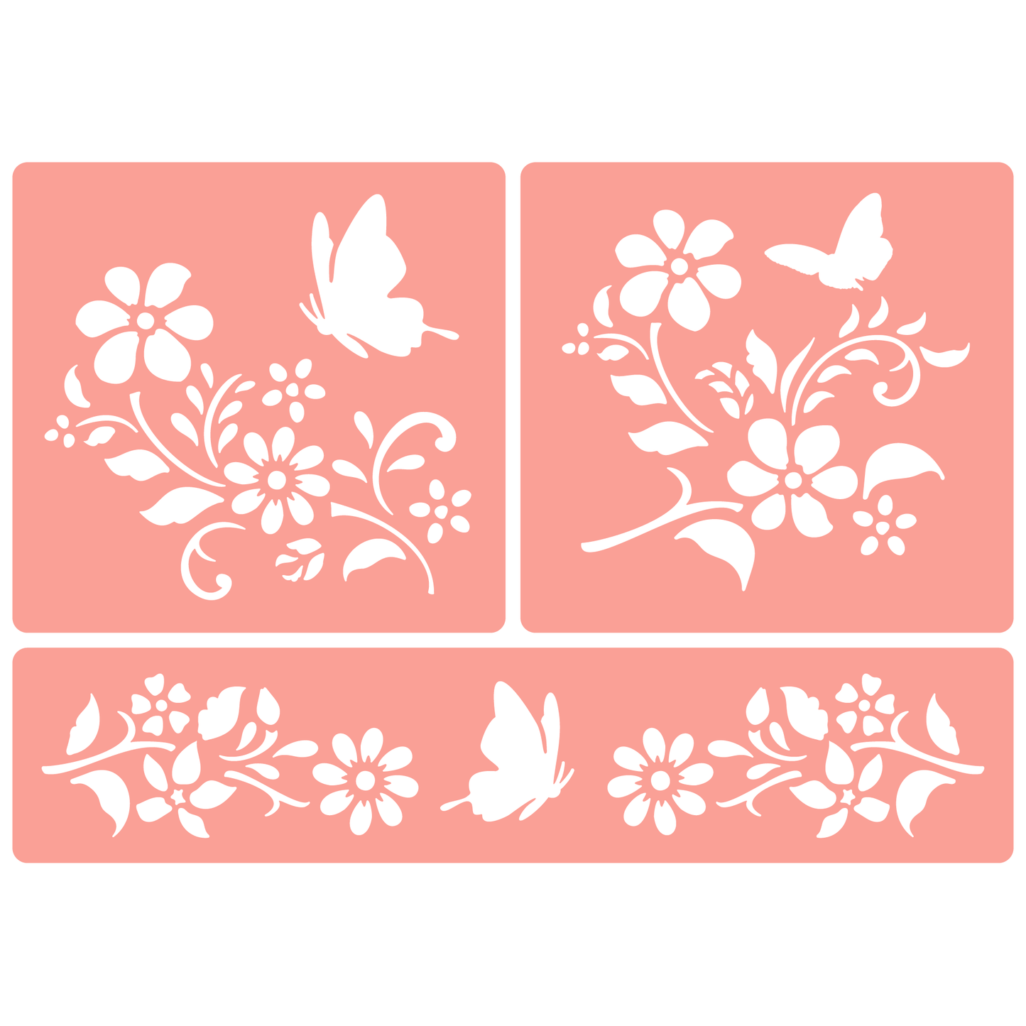 Reusable Stencil - Professional Quality - Butterflies & Flowers - Made in the UK - High Adhesive -  Pink Vinyl Material for Glass, Mirrors, Bottles, Tiles, Wood