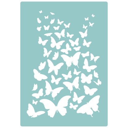 Reusable Stencil - Professional Quality - Butterflies Everywhere - Made in the UK - Low Adhesive -  Blue Vinyl Material for Cardmaking, Canvas, Paper, Interior Decor, Layering