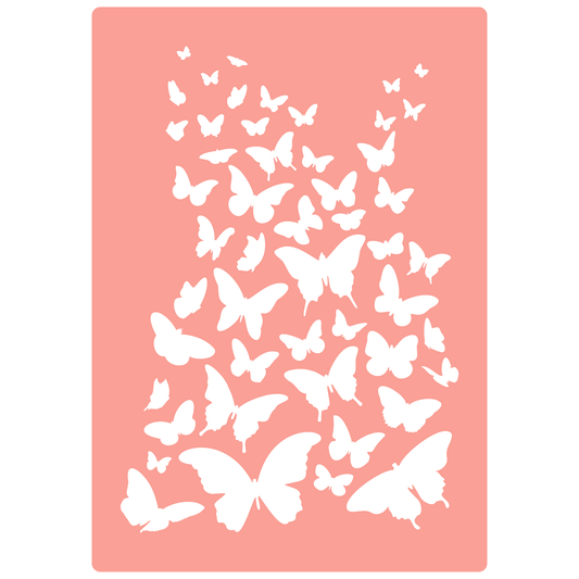 Reusable Stencil - Professional Quality - Butterflies Everywhere - Made in the UK - High Adhesive -  Pink Vinyl Material for Glass, Mirrors, Bottles, Tiles, Wood