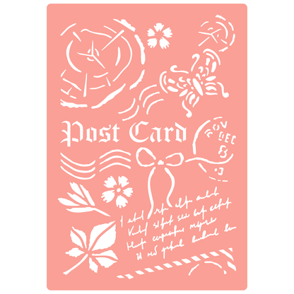 Reusable Stencil - Professional Quality - Butterfly Postcard - Made in the UK - High Adhesive -  Pink Vinyl Material for Glass, Mirrors, Bottles, Tiles, Wood