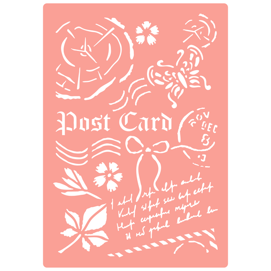 Reusable Stencil - Professional Quality - Butterfly Postcard - Made in the UK - High Adhesive -  Pink Vinyl Material for Glass, Mirrors, Bottles, Tiles, Wood
