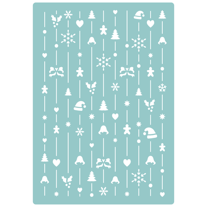 Reusable Stencil - Professional Quality - Christmas Background - Made in the UK - Low Adhesive -  Blue Vinyl Material for Cardmaking, Canvas, Paper, Interior Decor, Layering