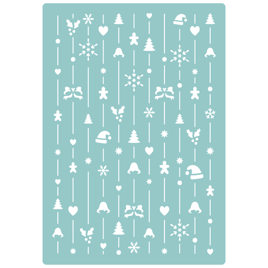 Reusable Stencil - Professional Quality - Christmas Background - Made in the UK - Low Adhesive -  Blue Vinyl Material for Cardmaking, Canvas, Paper, Interior Decor, Layering