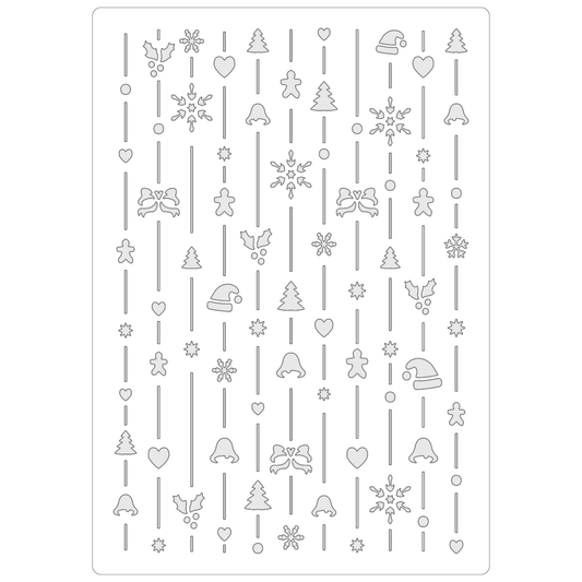 Reusable Stencil - Professional Quality - Christmas Background - Made in the UK - Food Safe Non Adhesive -  White Laser Cut PET Material for Cakes, Cookies, Coffees, Serving Plates