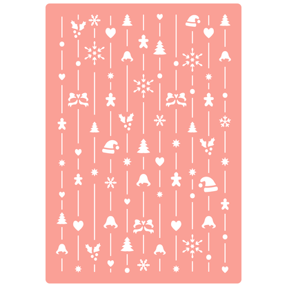 Reusable Stencil - Professional Quality - Christmas Background - Made in the UK - High Adhesive -  Pink Vinyl Material for Glass, Mirrors, Bottles, Tiles, Wood