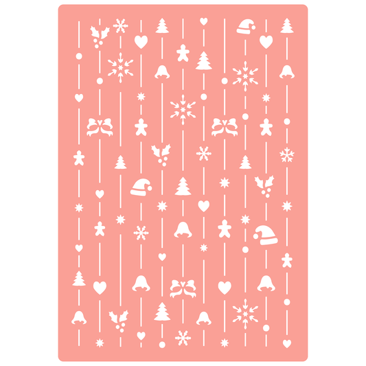 Reusable Stencil - Professional Quality - Christmas Background - Made in the UK - High Adhesive -  Pink Vinyl Material for Glass, Mirrors, Bottles, Tiles, Wood