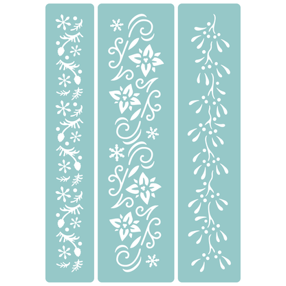 Reusable Stencil - Professional Quality - Christmas Borders #1 - Made in the UK - Low Adhesive -  Blue Vinyl Material for Cardmaking, Canvas, Paper, Interior Decor, Layering