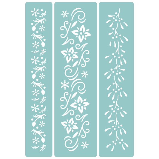 Reusable Stencil - Professional Quality - Christmas Borders #1 - Made in the UK - Low Adhesive -  Blue Vinyl Material for Cardmaking, Canvas, Paper, Interior Decor, Layering