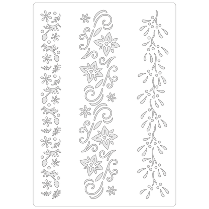 Reusable Stencil - Professional Quality - Christmas Borders #1 - Made in the UK - Food Safe Non Adhesive -  White Laser Cut PET Material for Cakes, Cookies, Coffees, Serving Plates