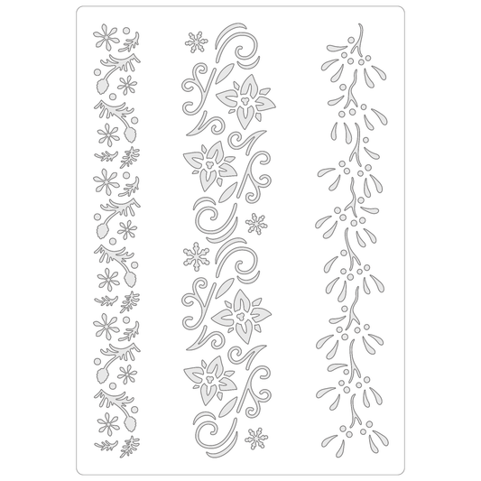 Reusable Stencil - Professional Quality - Christmas Borders #1 - Made in the UK - Food Safe Non Adhesive -  White Laser Cut PET Material for Cakes, Cookies, Coffees, Serving Plates