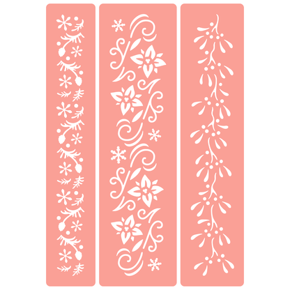 Reusable Stencil - Professional Quality - Christmas Borders #1 - Made in the UK - High Adhesive -  Pink Vinyl Material for Glass, Mirrors, Bottles, Tiles, Wood