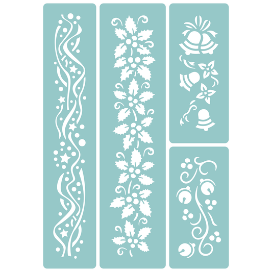 Reusable Stencil - Professional Quality - Christmas Borders #3 - Made in the UK - Low Adhesive -  Blue Vinyl Material for Cardmaking, Canvas, Paper, Interior Decor, Layering