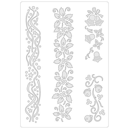 Reusable Stencil - Professional Quality - Christmas Borders #3 - Made in the UK - Food Safe Non Adhesive -  White Laser Cut PET Material for Cakes, Cookies, Coffees, Serving Plates