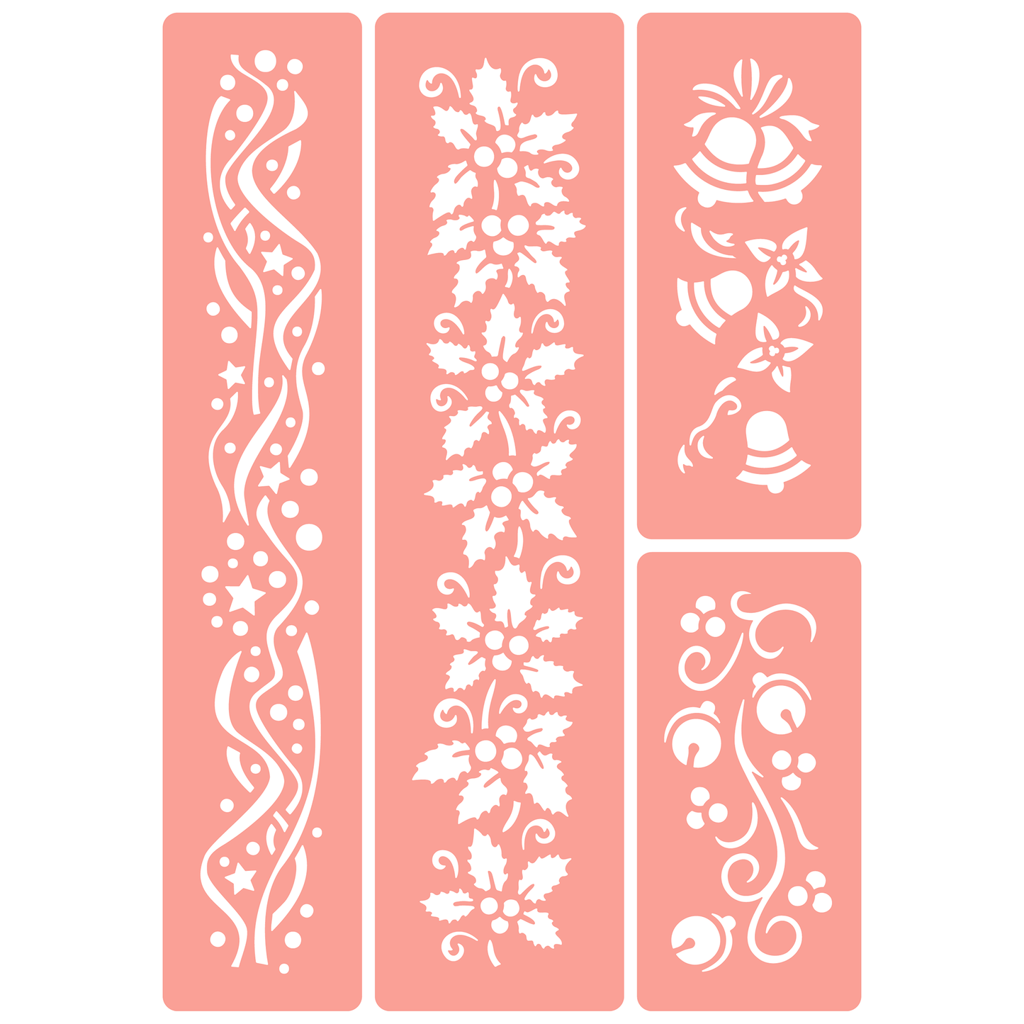 Reusable Stencil - Professional Quality - Christmas Borders #3 - Made in the UK - High Adhesive -  Pink Vinyl Material for Glass, Mirrors, Bottles, Tiles, Wood