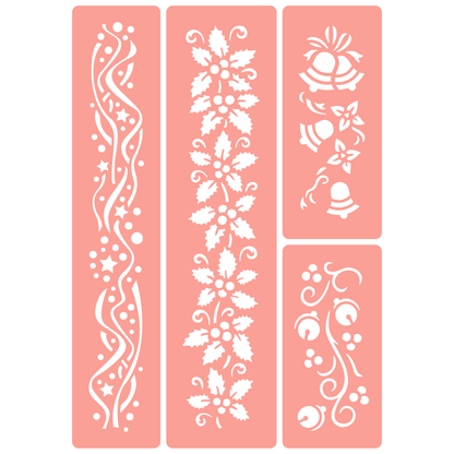 Reusable Stencil - Professional Quality - Christmas Borders #3 - Made in the UK - High Adhesive -  Pink Vinyl Material for Glass, Mirrors, Bottles, Tiles, Wood