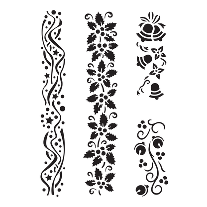 Reusable Stencil - Professional Quality - Christmas Borders #3 - Made in the UK - High Adhesive -  Pink Vinyl Material for Glass, Mirrors, Bottles, Tiles, Wood