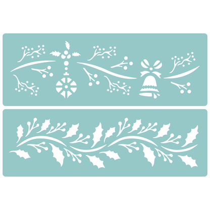 Reusable Stencil - Professional Quality - Christmas Borders #5 - Made in the UK - Low Adhesive -  Blue Vinyl Material for Cardmaking, Canvas, Paper, Interior Decor, Layering