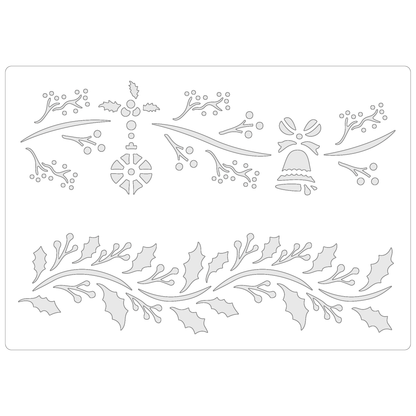 Reusable Stencil - Professional Quality - Christmas Borders #5 - Made in the UK - Food Safe Non Adhesive -  White Laser Cut PET Material for Cakes, Cookies, Coffees, Serving Plates