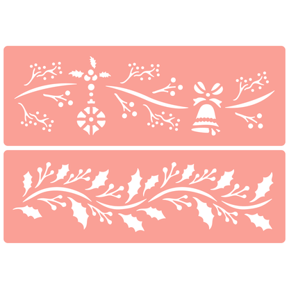 Reusable Stencil - Professional Quality - Christmas Borders #5 - Made in the UK - High Adhesive -  Pink Vinyl Material for Glass, Mirrors, Bottles, Tiles, Wood