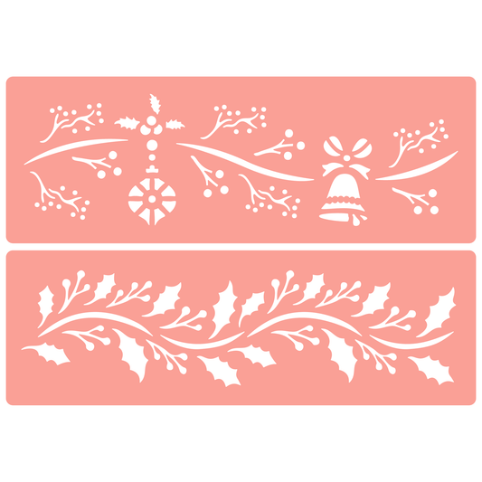 Reusable Stencil - Professional Quality - Christmas Borders #5 - Made in the UK - High Adhesive -  Pink Vinyl Material for Glass, Mirrors, Bottles, Tiles, Wood