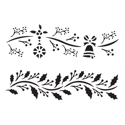 Reusable Stencil - Professional Quality - Christmas Borders #5 - Made in the UK - Food Safe Non Adhesive -  White Laser Cut PET Material for Cakes, Cookies, Coffees, Serving Plates