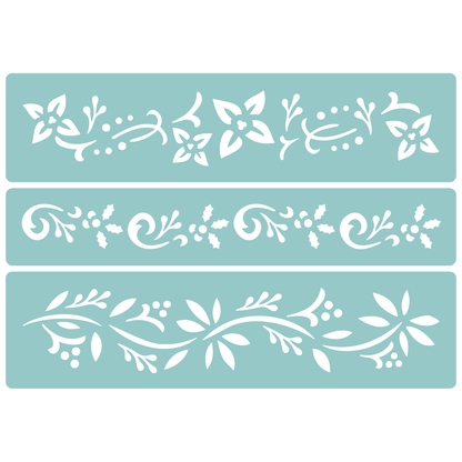 Reusable Stencil - Professional Quality - Christmas Borders #6 - Made in the UK - Low Adhesive -  Blue Vinyl Material for Cardmaking, Canvas, Paper, Interior Decor, Layering