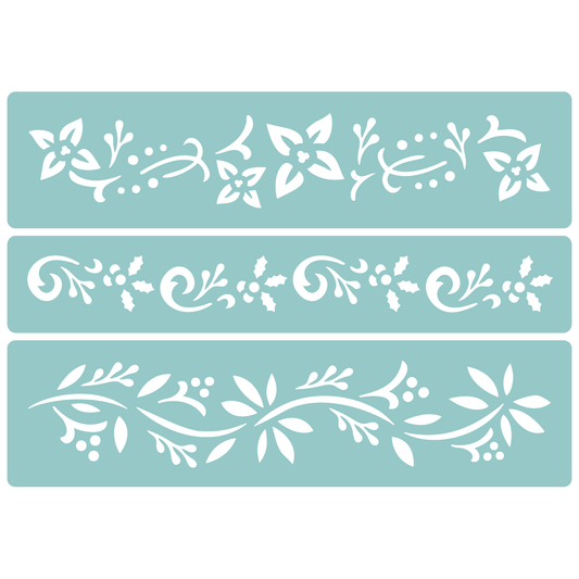 Reusable Stencil - Professional Quality - Christmas Borders #6 - Made in the UK - Low Adhesive -  Blue Vinyl Material for Cardmaking, Canvas, Paper, Interior Decor, Layering