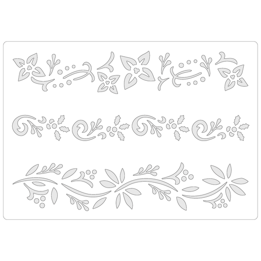 Reusable Stencil - Professional Quality - Christmas Borders #6 - Made in the UK - Food Safe Non Adhesive -  White Laser Cut PET Material for Cakes, Cookies, Coffees, Serving Plates