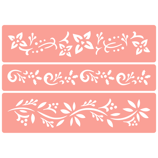 Reusable Stencil - Professional Quality - Christmas Borders #6 - Made in the UK - High Adhesive -  Pink Vinyl Material for Glass, Mirrors, Bottles, Tiles, Wood
