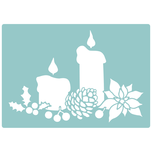 Reusable Stencil - Professional Quality - Christmas Candle Centrepiece - Made in the UK - Low Adhesive -  Blue Vinyl Material for Cardmaking, Canvas, Paper, Interior Decor, Layering