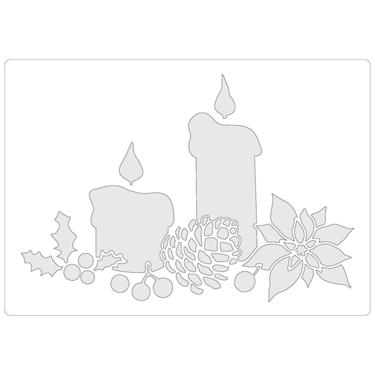 Reusable Stencil - Professional Quality - Christmas Candle Centrepiece - Made in the UK - Food Safe Non Adhesive -  White Laser Cut PET Material for Cakes, Cookies, Coffees, Serving Plates
