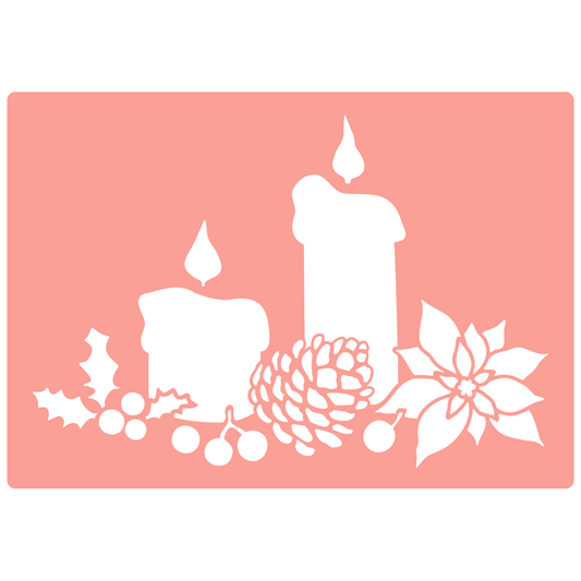 Reusable Stencil - Professional Quality - Christmas Candle Centrepiece - Made in the UK - High Adhesive -  Pink Vinyl Material for Glass, Mirrors, Bottles, Tiles, Wood