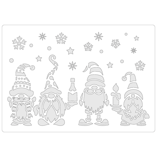 Reusable Stencil - Professional Quality - Christmas Gnomes #1 - Made in the UK - Food Safe Non Adhesive -  White Laser Cut PET Material for Cakes, Cookies, Coffees, Serving Plates