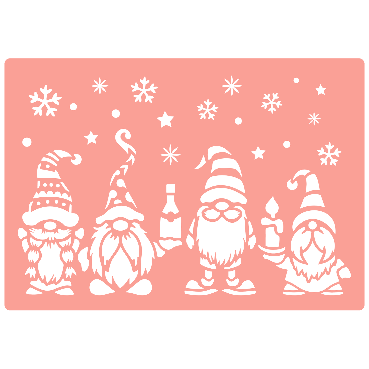 Reusable Stencil - Professional Quality - Christmas Gnomes #1 - Made in the UK - High Adhesive -  Pink Vinyl Material for Glass, Mirrors, Bottles, Tiles, Wood