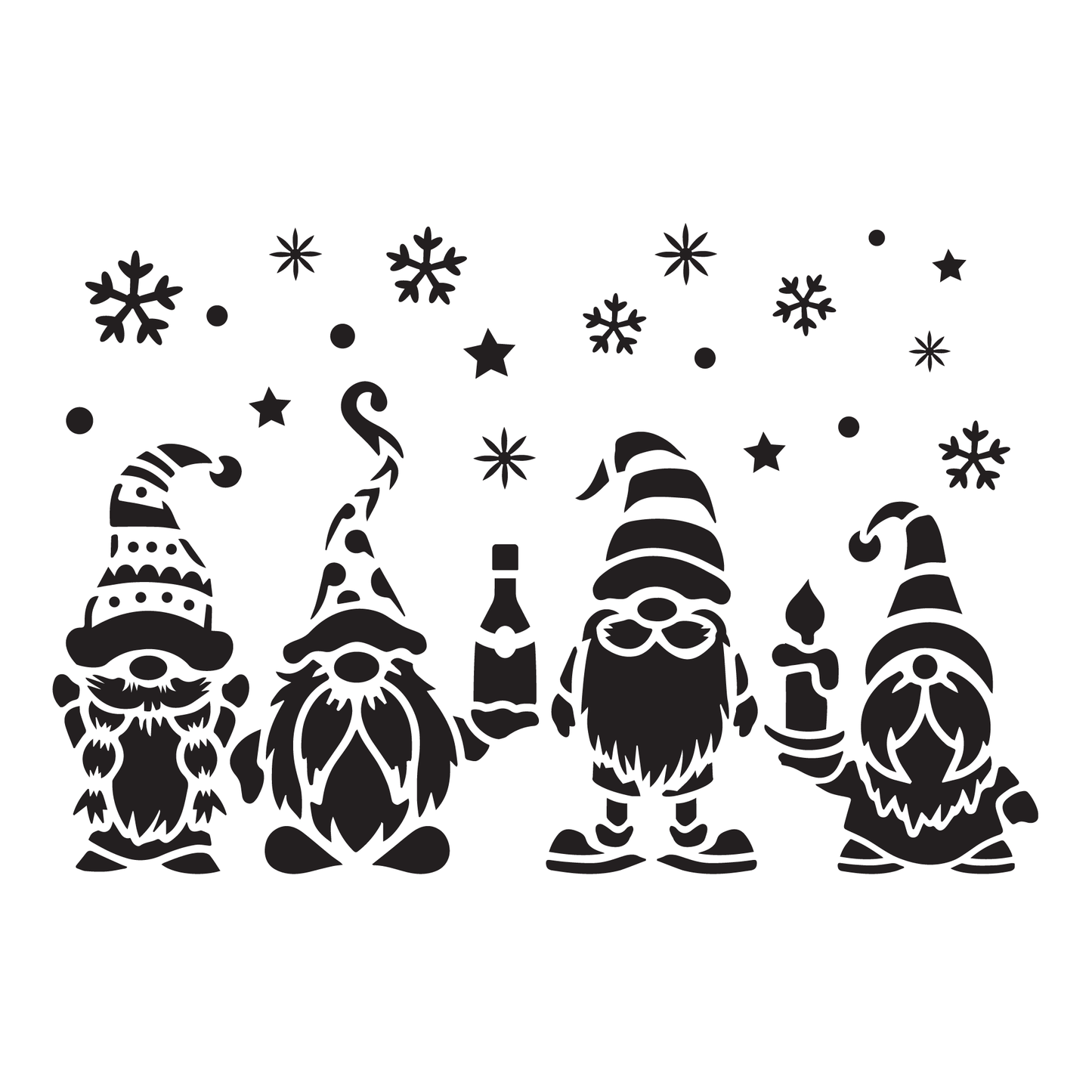 Reusable Stencil - Professional Quality - Christmas Gnomes #1 - Made in the UK - High Adhesive -  Pink Vinyl Material for Glass, Mirrors, Bottles, Tiles, Wood