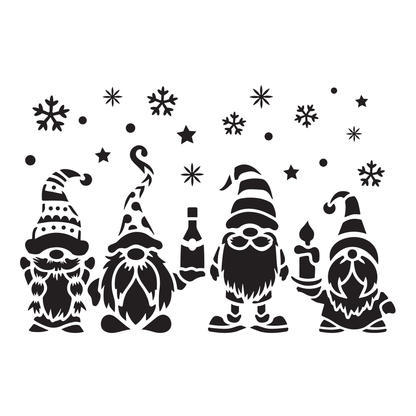 Reusable Stencil - Professional Quality - Christmas Gnomes #1 - Made in the UK - High Adhesive -  Pink Vinyl Material for Glass, Mirrors, Bottles, Tiles, Wood