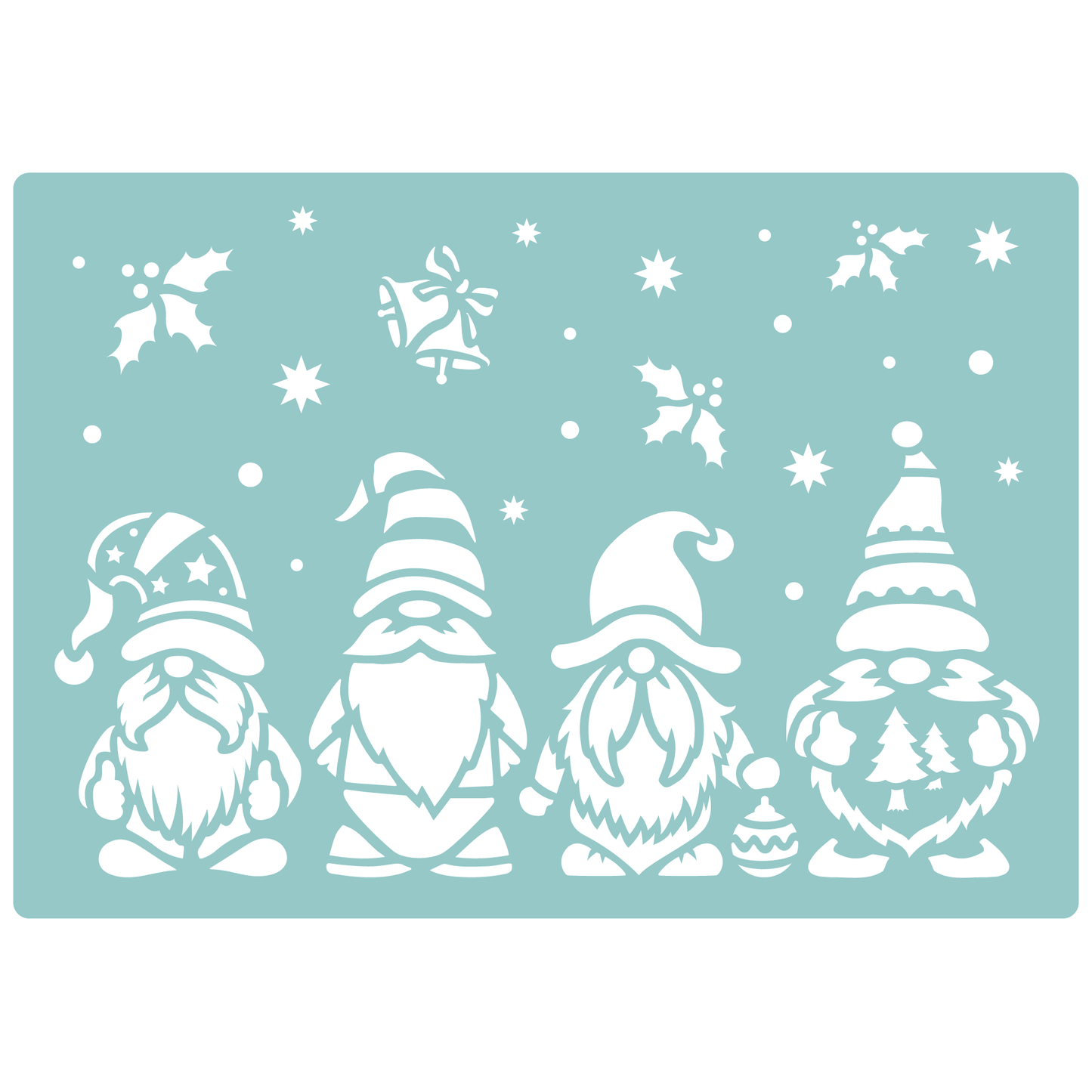 Reusable Stencil - Professional Quality - Christmas Gnomes #2 - Made in the UK - Low Adhesive -  Blue Vinyl Material for Cardmaking, Canvas, Paper, Interior Decor, Layering