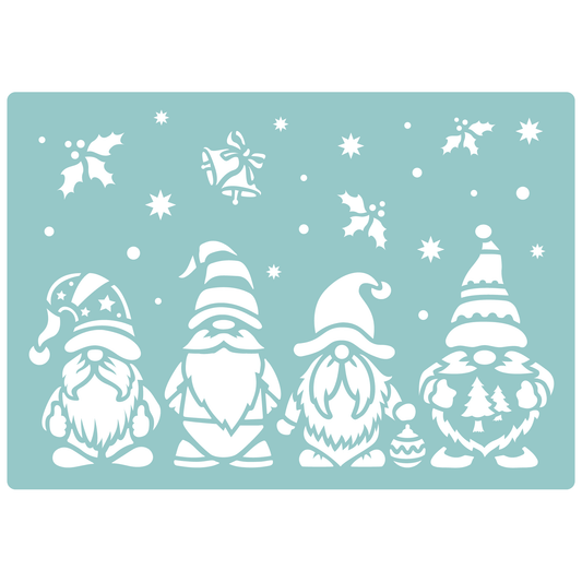 Reusable Stencil - Professional Quality - Christmas Gnomes #2 - Made in the UK - Low Adhesive -  Blue Vinyl Material for Cardmaking, Canvas, Paper, Interior Decor, Layering