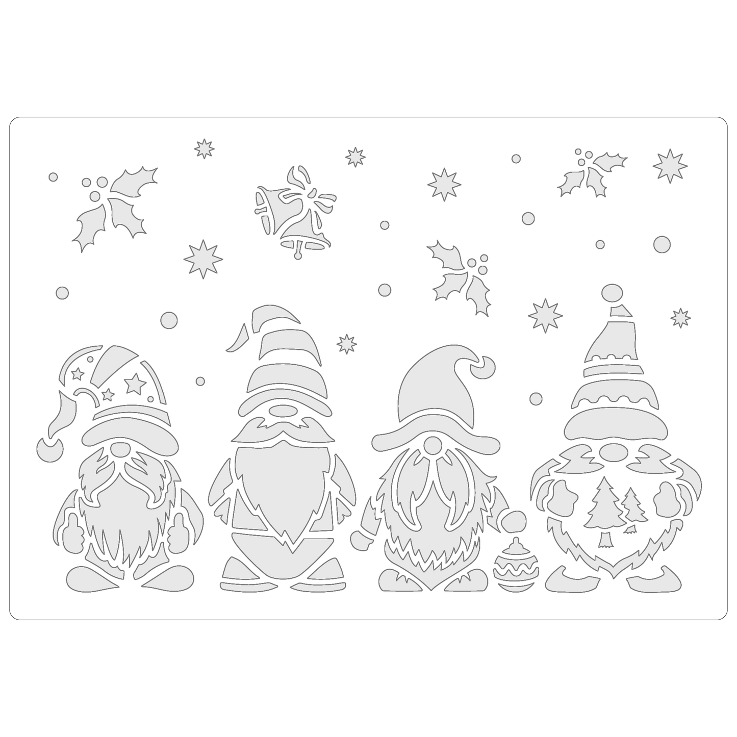 Reusable Stencil - Professional Quality - Christmas Gnomes #2 - Made in the UK - Food Safe Non Adhesive -  White Laser Cut PET Material for Cakes, Cookies, Coffees, Serving Plates
