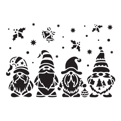 Reusable Stencil - Professional Quality - Christmas Gnomes #2 - Made in the UK - High Adhesive -  Pink Vinyl Material for Glass, Mirrors, Bottles, Tiles, Wood