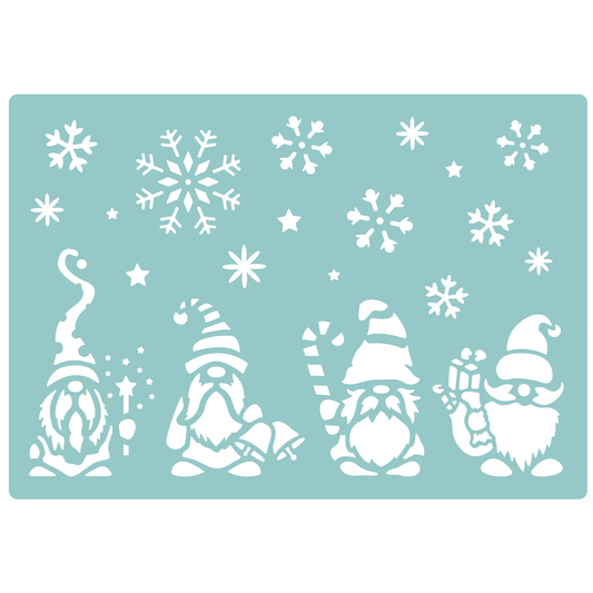Reusable Stencil - Professional Quality - Christmas Gnomes #3 - Made in the UK - Low Adhesive -  Blue Vinyl Material for Cardmaking, Canvas, Paper, Interior Decor, Layering