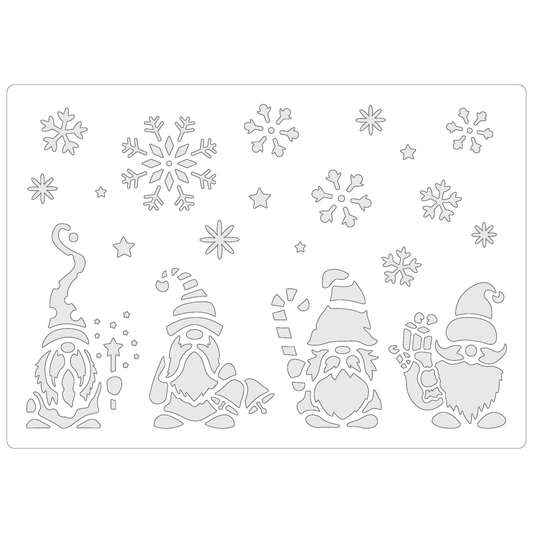 Reusable Stencil - Professional Quality - Christmas Gnomes #3 - Made in the UK - Food Safe Non Adhesive -  White Laser Cut PET Material for Cakes, Cookies, Coffees, Serving Plates