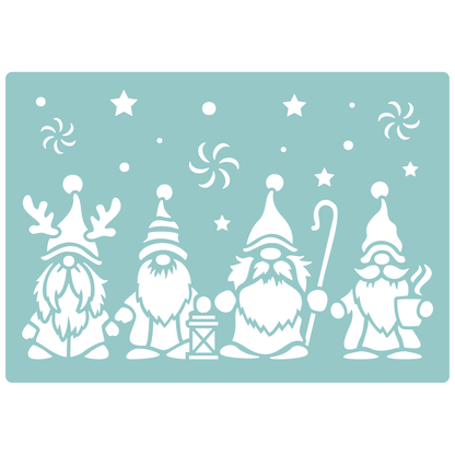 Reusable Stencil - Professional Quality - Christmas Gnomes #4 - Made in the UK - Low Adhesive -  Blue Vinyl Material for Cardmaking, Canvas, Paper, Interior Decor, Layering
