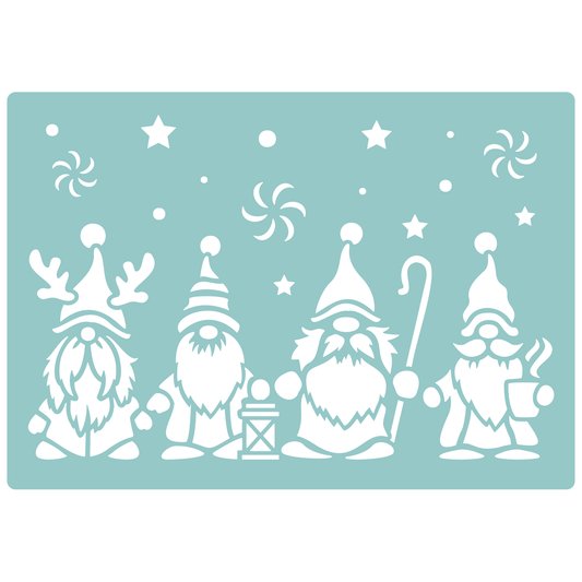 Reusable Stencil - Professional Quality - Christmas Gnomes #4 - Made in the UK - Low Adhesive -  Blue Vinyl Material for Cardmaking, Canvas, Paper, Interior Decor, Layering