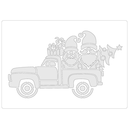 Reusable Stencil - Professional Quality - Christmas Gnomes #5 - Made in the UK - Food Safe Non Adhesive -  White Laser Cut PET Material for Cakes, Cookies, Coffees, Serving Plates